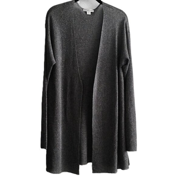 Coldwater Creek Cardigan Open Front Gunmetal Metallic Sparkle EUC Sz L (14) - Picture 1 of 7